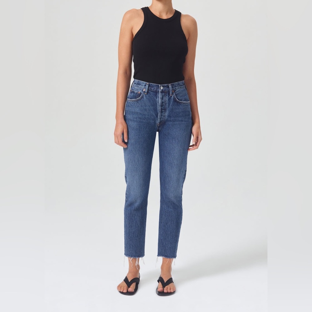 NwT Agolde Riley High Rise Straight Crop Jeans Women’s size 34 in Sphere Blue
